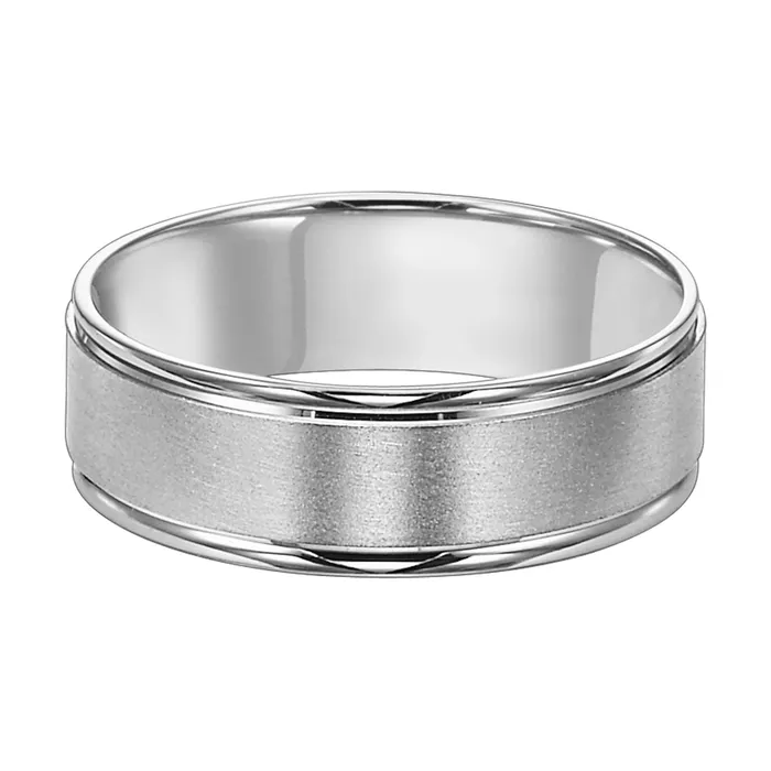 Rings 6mm 14K White Gold Wedding Band with Brushed Center and Polished Round Edges Mens Bands Rings 6mm 14K White Gold Wedding Band with Brushed Center and Polished Round Edges Mens Bands