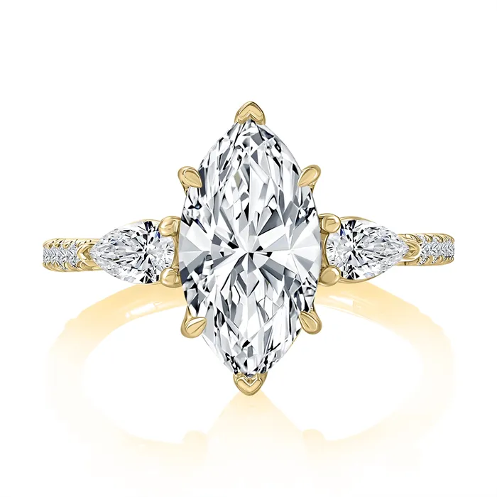 Rings AJaffe 14K Yellow Gold Diamond Semimount Ring Marquise Head with Diamonds and Pear Cut Sides A Jaffe Rings AJaffe 14K Yellow Gold Diamond Semimount Ring Marquise Head with Diamonds and Pear Cut Sides A Jaffe