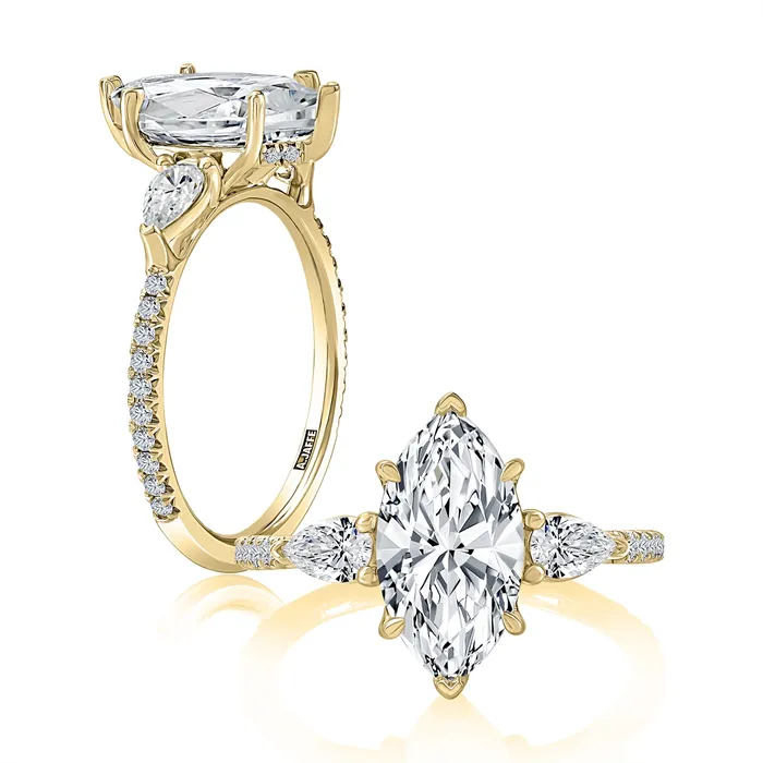 Rings AJaffe 14K Yellow Gold Diamond Semimount Ring Marquise Head with Diamonds and Pear Cut Sides A Jaffe Rings AJaffe 14K Yellow Gold Diamond Semimount Ring Marquise Head with Diamonds and Pear Cut Sides A Jaffe