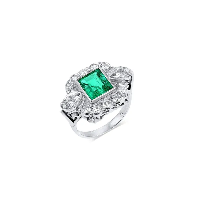 Rings CJ Charles Jewelers Estate 18kt White Gold 4ct Emerald and1ctw Diamond Ring Rings CJ Charles Jewelers Estate 18kt White Gold 4ct Emerald and1ctw Diamond Ring