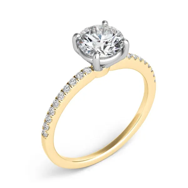 Rings Engagement Collections 14K Yellow Gold Semi Mount Round Diamond Ring with 14K White Gold Round Head