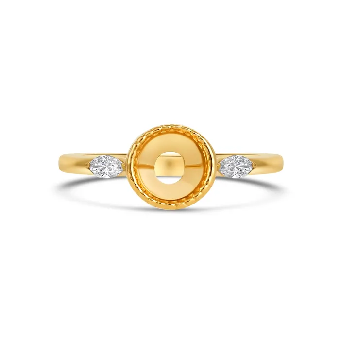Rings Engagement Collections 14K Yellow Gold Three Stone Ring with Marquise Diamond Sides Rings Engagement Collections 14K Yellow Gold Three Stone Ring with Marquise Diamond Sides