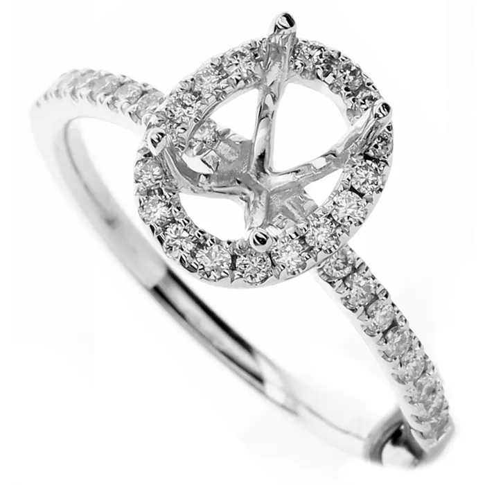Rings Engagement Collections 18K White Gold Semi Mount Diamond Ring with Oval Halo Rings Engagement Collections 18K White Gold Semi Mount Diamond Ring with Oval Halo