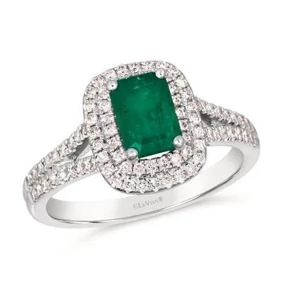 Rings Le Vian 14K Vanilla Gold New Emerald Ring with Double Vanilla Diamond Halo Le Vian