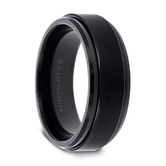 Rings Mens Bands Black Tungsten 6mm Spinning Band