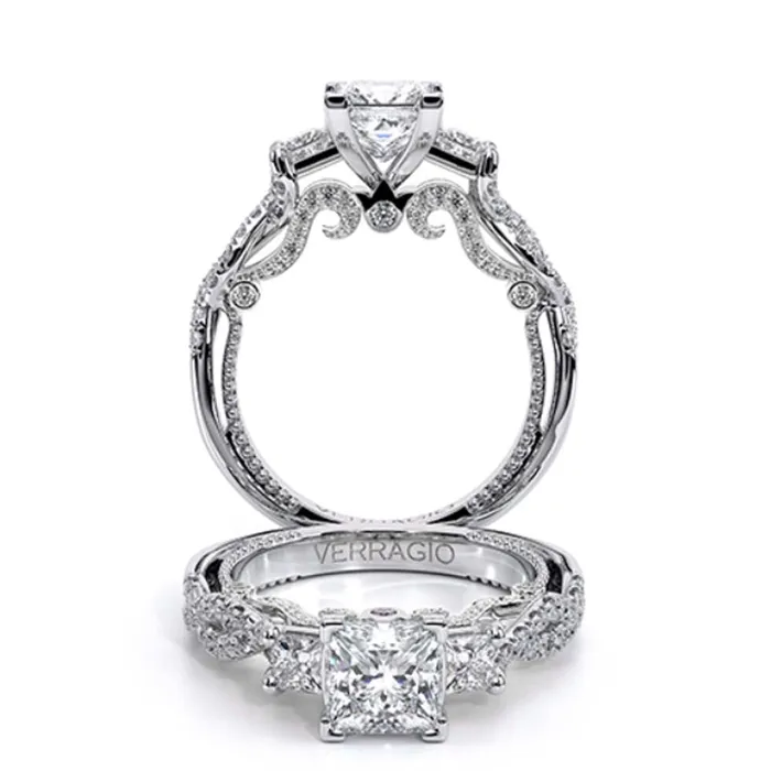Rings Verragio Verragio 18K White Gold Princess Cut Three Stone Diamond Ring with Twisted Shank Rings Verragio Verragio 18K White Gold Princess Cut Three Stone Diamond Ring with Twisted Shank