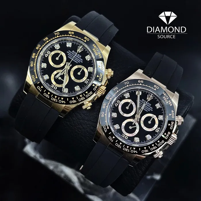 Rolex Bracelets Rolex Cosmograph Daytona 40mm Ref 116515ln Black Diamond Dial Ceramic Bezel 18K Rose Gold Case Black Oysterflex Bracelet Mens Watch