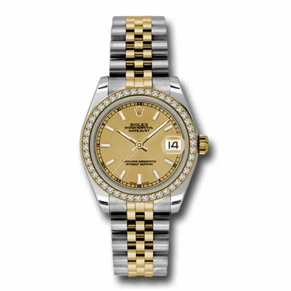 Rolex Datejust 31mm Ref 178383 chij Champagne Stick Dial Diamond Bezel Two Tone Stainless Steel 18K Yellow Gold Jubilee Bracelet Womens Watch Rolex Bracelets Rolex Datejust 31mm Ref 178383 chij Champagne Stick Dial Diamond Bezel Two Tone Stainless Steel 18K Yellow Gold Jubilee Bracelet Womens Watch Rolex Bracelets