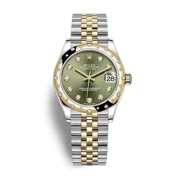 Rolex Datejust 31mm Ref 278343rbr0030 Olive Green Diamond Dial Diamond Bezel Two Tone Stainless Steel 18K Yellow Gold Jubilee Bracelet Womens Watch Rolex Bracelets Rolex Datejust 31mm Ref 278343rbr0030 Olive Green Diamond Dial Diamond Bezel Two Tone Stainless Steel 18K Yellow Gold Jubilee Bracelet Womens Watch Rolex Bracelets