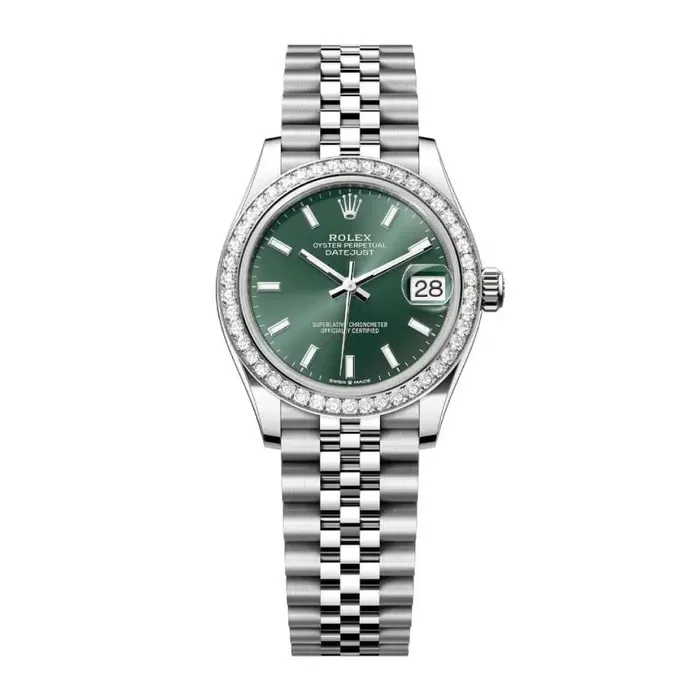 Rolex Datejust 31mm Ref 278384rbr0022 Mint Green Stick Dial Diamond Bezel Stainless Steel Jubilee Bracelet Womens Watch Rolex Bracelets Rolex Datejust 31mm Ref 278384rbr0022 Mint Green Stick Dial Diamond Bezel Stainless Steel Jubilee Bracelet Womens Watch Rolex Bracelets