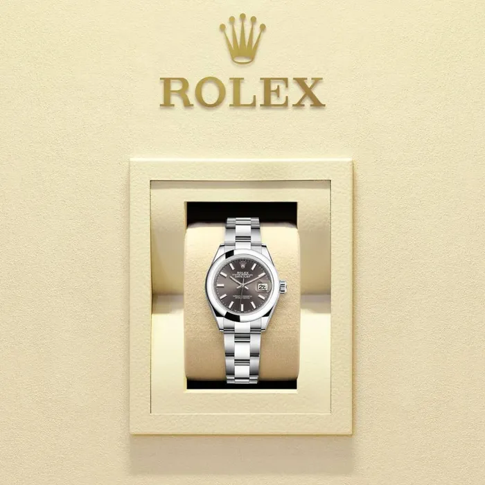 Rolex LadyDatejust 28mm Ref 2791600010 Grey Stick Dial Stainless Steel Oyster Bracelet Womens Watch Rolex Bracelets