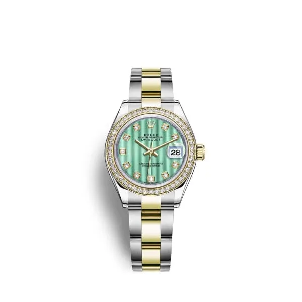 Rolex LadyDatejust 28mm Ref 279383rbr0014 Mint Green Diamond Dial Diamond Bezel Two Tone Stainless Steel 18K Yellow Gold Oyster Bracelet Womens Watch Rolex Bracelets Rolex LadyDatejust 28mm Ref 279383rbr0014 Mint Green Diamond Dial Diamond Bezel Two Tone Stainless Steel 18K Yellow Gold Oyster Bracelet Womens Watch Rolex Bracelets