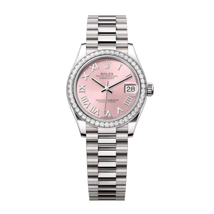 Rolex Rolex Datejust 31mm Ref 278289rbr0016 Pink Roman Dial Diamond Bezel 18K White Gold President Bracelet Womens Watch Bracelets Rolex Rolex Datejust 31mm Ref 278289rbr0016 Pink Roman Dial Diamond Bezel 18K White Gold President Bracelet Womens Watch Bracelets