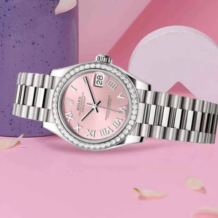 Rolex Rolex Datejust 31mm Ref 278289rbr0016 Pink Roman Dial Diamond Bezel 18K White Gold President Bracelet Womens Watch Bracelets