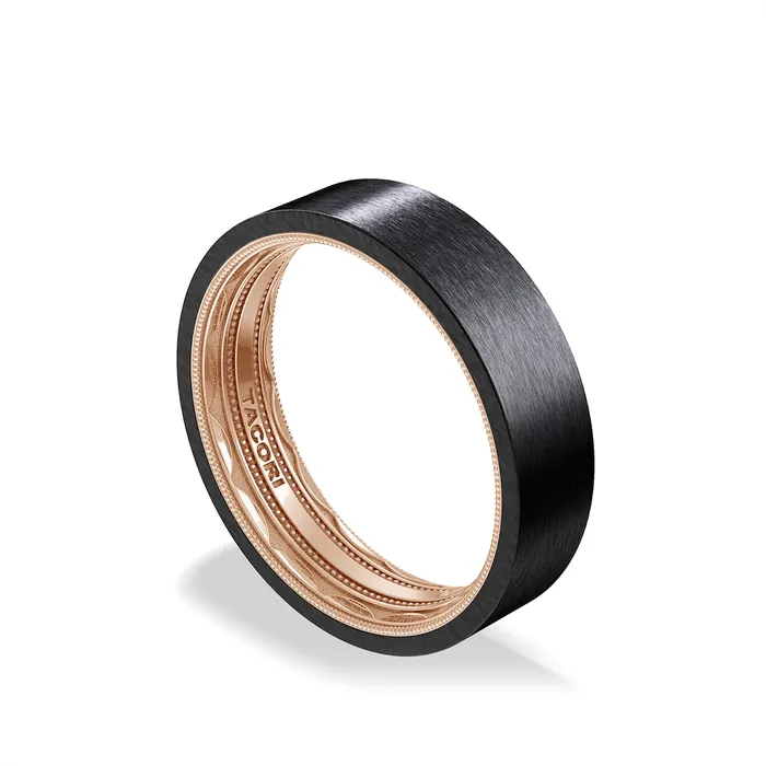 Tacori Tacori Black Titanium18K Rose Gold 6mm Matte Band Rings