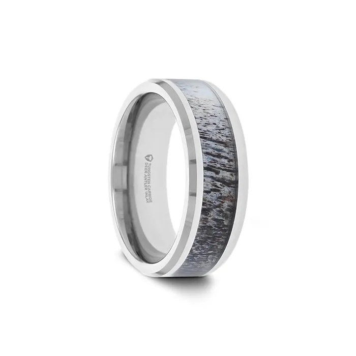 Tungsten Carbide Band with Ombre Antler Inlay Mens Bands Rings