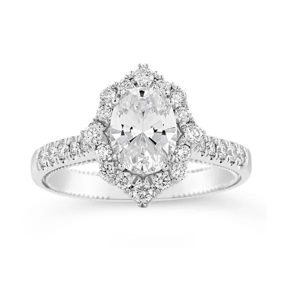 Verragio Verragio 14K White Gold Semi Mount Diamond Ring with Scalloped Oval Halo Rings Verragio Verragio 14K White Gold Semi Mount Diamond Ring with Scalloped Oval Halo Rings