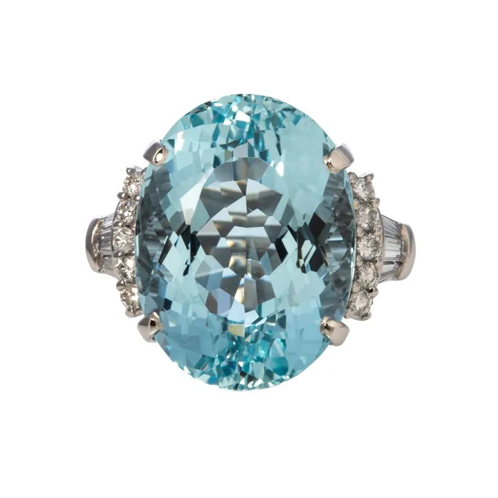 Vintage 1799ct Aquamarine 65ct Diamond Platinum Ring Croghans Rings
