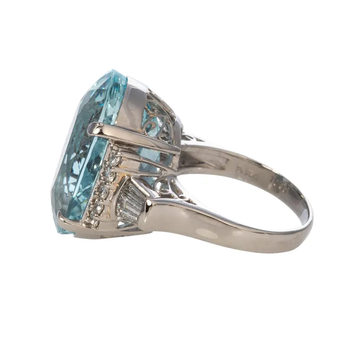 Vintage 1799ct Aquamarine 65ct Diamond Platinum Ring Croghans Rings