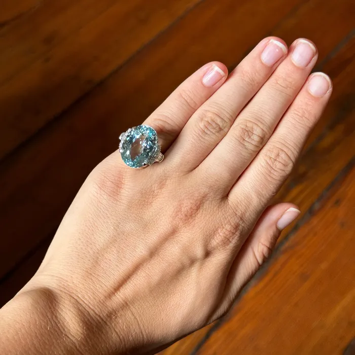 Vintage 1799ct Aquamarine 65ct Diamond Platinum Ring Croghans Rings
