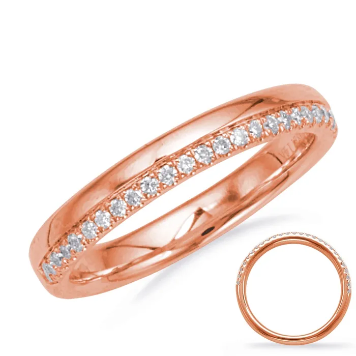 Wedding Bands 14K Rose Gold Diamond and Plain Stack Band Rings