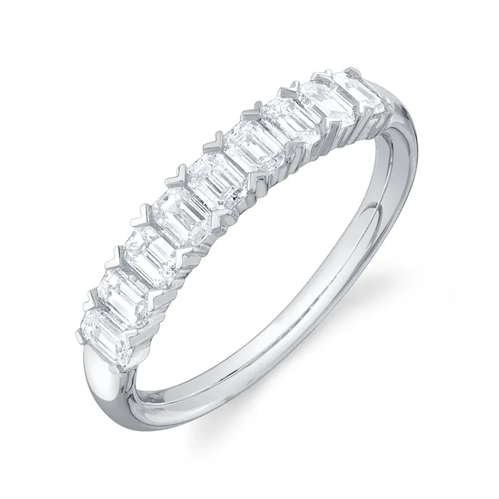 Wedding Bands 14K White Gold Emerald Diamond Wedding Band Rings